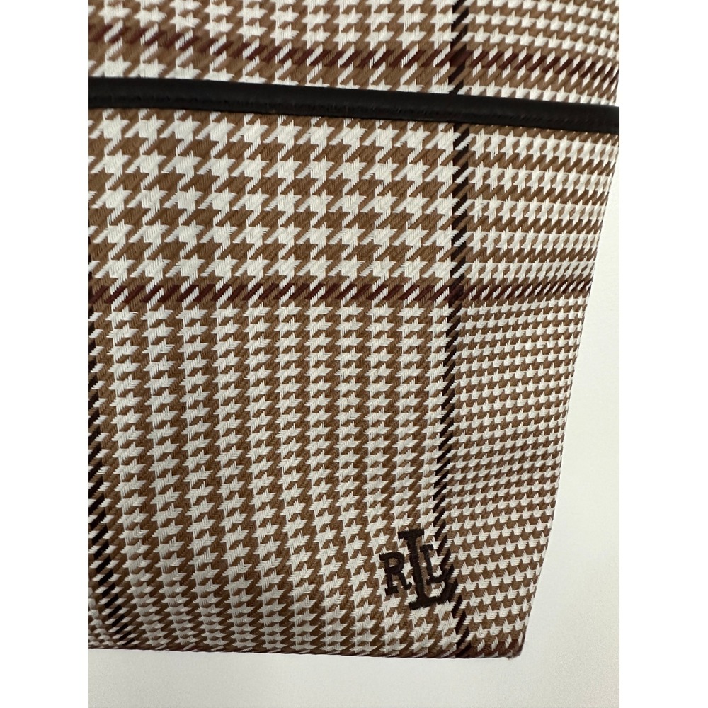 Lauren Ralph Lauren Brown Houndstooth Plaid Tote Bag Leather Trim Shoulder Bag - Picture 3 of 15